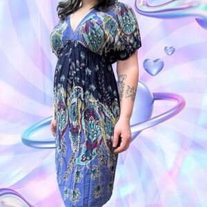 vtg y2k xhilaration boho coachella paisley print vneck babydoll dress, sz md